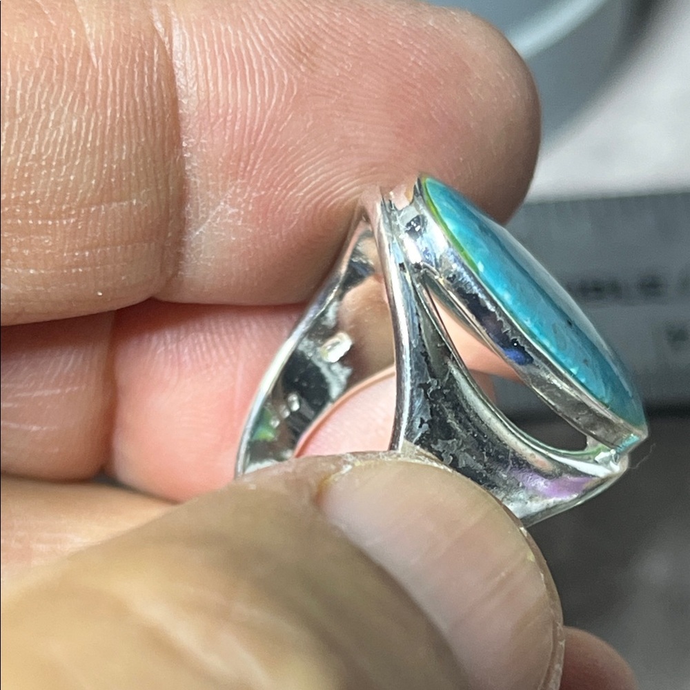 Turquoise Fox Oval Silver Ring 6.5 View 4